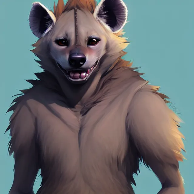 Prompt: character concept art of a male anthropomorphic furry hyena | | cute - fine - face, pretty face, key visual, realistic shaded perfect face, fine details by stanley artgerm lau, wlop, rossdraws, james jean, andrei riabovitchev, marc simonetti, and sakimichan, trending on artstation