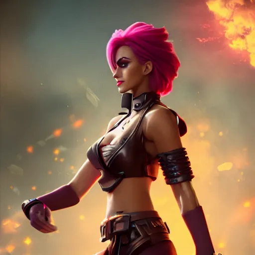 Prompt: a high quality render of vi from arcane, artstation