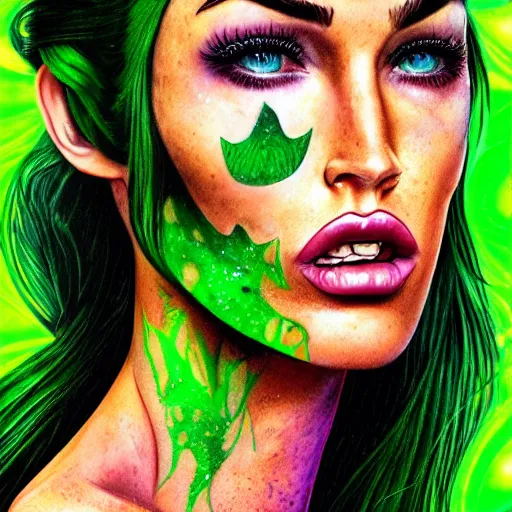 Prompt: an extremely psychedelic portrait of megan fox as the riddler, surreal, lsd, face, detailed, intricate, elegant, lithe, highly detailed, digital oth, sharp focus, illustration,