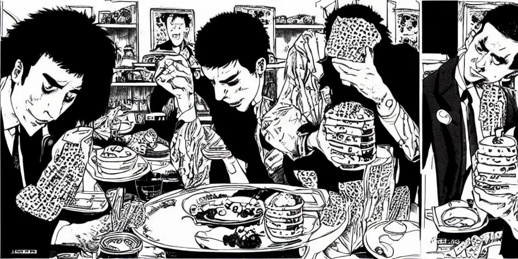 Image similar to “Joe and Hunter Biden eat all of the ice cream in the world” by Junji Ito