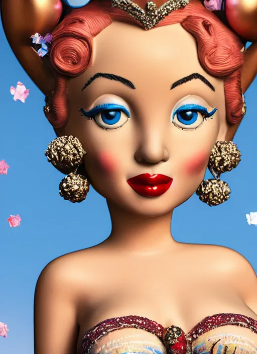 Image similar to closeup face profile portrait of tin toy marilyn monroe as a fairytale princess wearing a crown eating cakes, bikini, depth of field, zeiss lens, detailed, symmetrical, centered, fashion photoshoot, by nicoletta ceccoli, mark ryden, lostfish, breathtaking, 8 k resolution, extremely detailed, beautiful, establishing shot, artistic, hyperrealistic, octane render