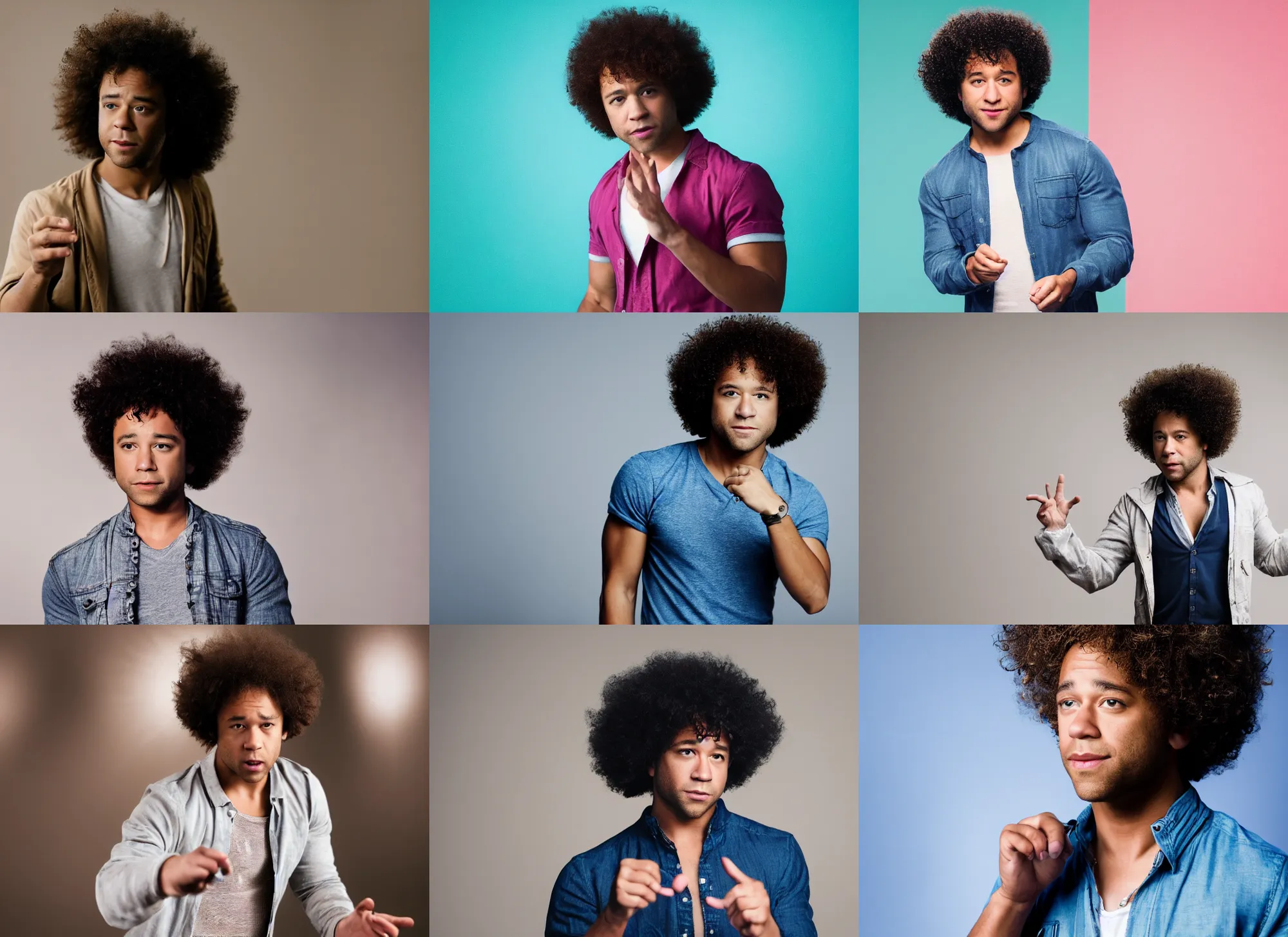 Prompt: photo still of corbin bleu casting a spell, 8 k, studio lighting bright ambient lighting key light, 8 5 mm f 1. 8