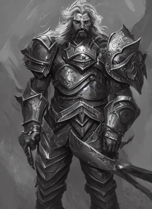 Image similar to a highly detailed illustration of furious rough bearded paladin wearing worn down silver armor, standing heroically war cry pose, intricate, elegant, highly detailed, centered, digital painting, artstation, concept art, smooth, sharp focus, league of legends concept art, WLOP