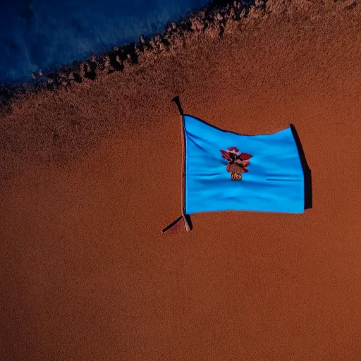 Image similar to gwenn - ha - du flag in the middle of a desert, gopro photograph, drone shot