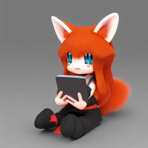 Prompt: cute fumo plush of a foxgirl typing on a phone, anime girl, vray