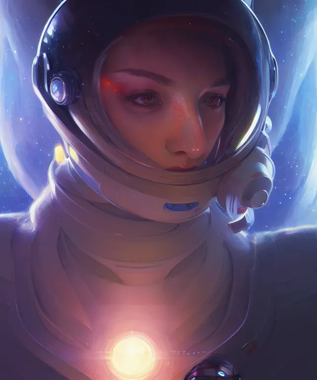 Image similar to Space man futuristic portrait, highly detailed, digital painting, artstation, concept art, smooth, sharp focus, illustration, art by artgerm and greg rutkowski and alphonse mucha