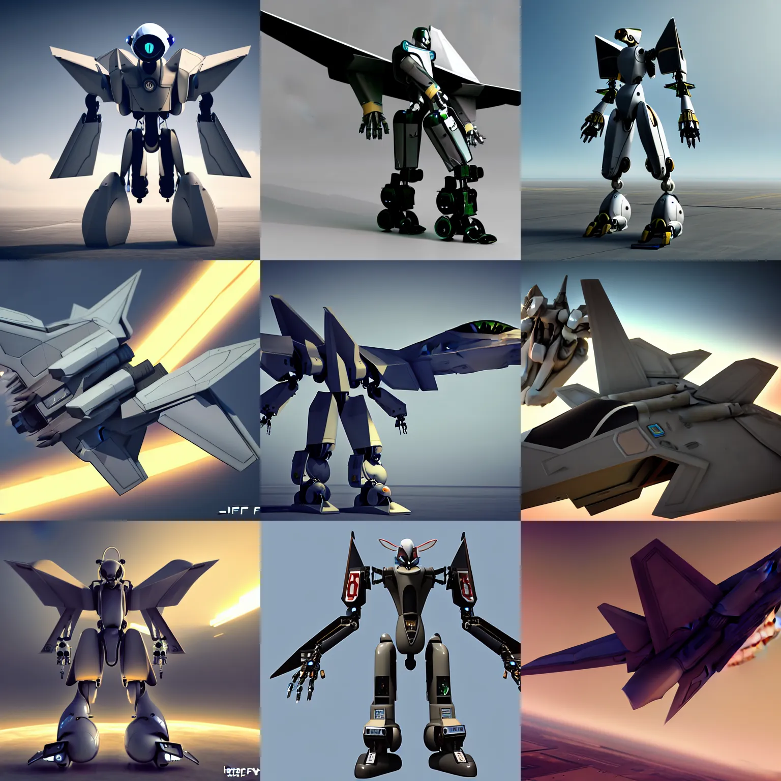 Prompt: furry art, anthropomorphic mecha with a human body plan but head replaced by an f - 2 2 canopy, aircraft wings on back, robot with a jet fighter cockpit head, furaffinity, cgsociety, octane render