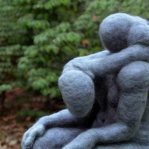 Image similar to needle felted sculpture of the thinker by rodin