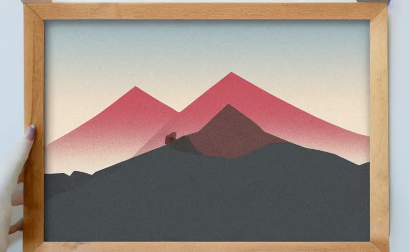 Image similar to one single stand alone huge hyperdetailed minimalist mountain, seen from the long distance. maximalist unexpected elements. free sky in plain natural warm tones. 8 x 1 6 k hd mixed media 3 d collage in the style of a childrenbook illustration in pastel tones. matte matte background. no frame hd