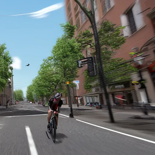 Image similar to A bike flying over a street, realistic, ultra high detail, 8k.