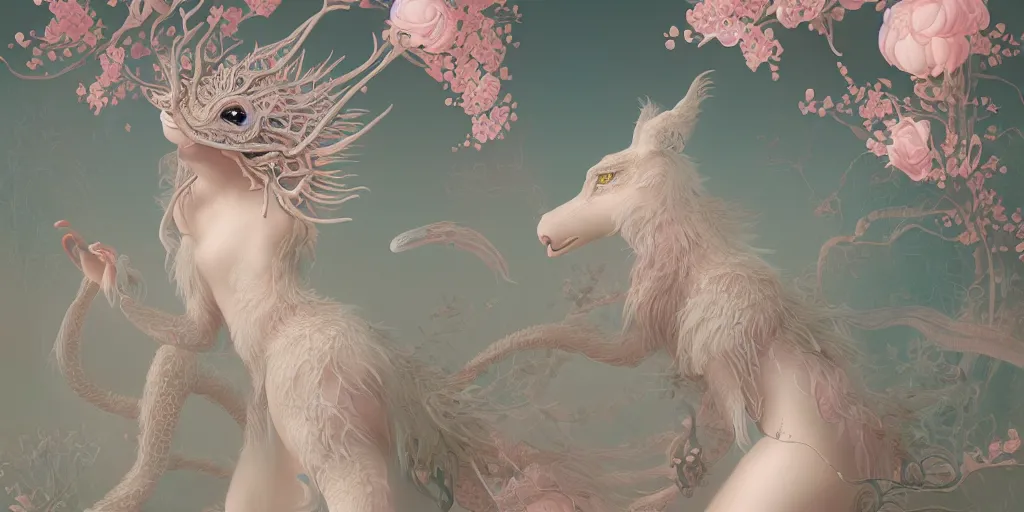 Prompt: breathtaking delicate detailed concept art painting pattern creature, by hsiao - ron cheng, bizarre compositions, exquisite detail, pastel colors, ornate background, 8 k