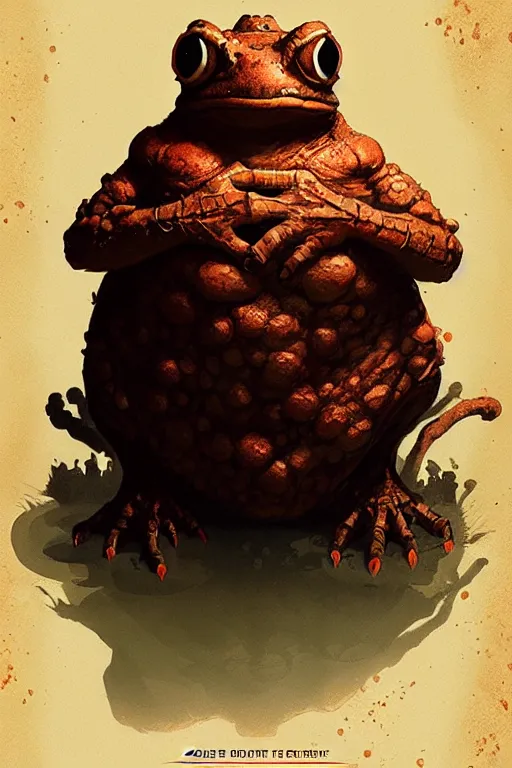 Image similar to greg rutkowski poster. toad golem