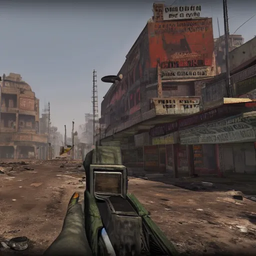 Image similar to new delhi, india in ruins post - nuclear war in fallout 4, in game screenshot