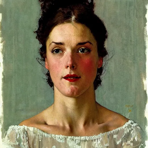 Image similar to portrait of a beautiful woman by norman rockwell