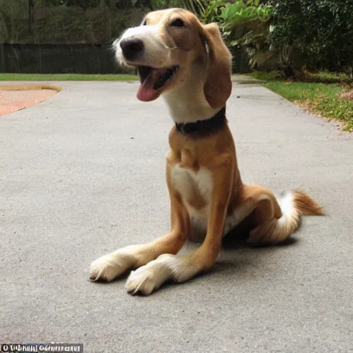 Prompt: a long long long dog with too many legs to be enumereated, he is wagging his tail and has the tongue out