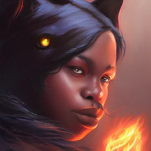 Image similar to Portrait of a black cat wizard, magic, fantasy, magical, intricate, cinematic lighting, highly detailed, digital painting, artstation, concept art, smooth, sharp focus, illustration, art by Artgerm and Greg Rutkowski, Cgsociety