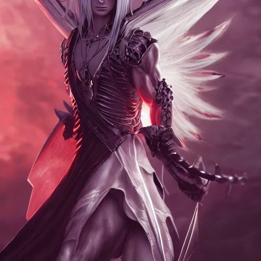 Prompt: demonic sephiroth, au naturel, hyper detailed, digital art, trending in artstation, cinematic lighting, studio quality, smooth render, unreal engine 5 rendered, octane rendered, art style by klimt and nixeu and ian sprigger and wlop and krenz cushart