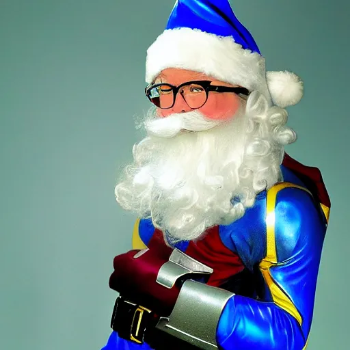 Image similar to blue santa claus as the blue power ranger, digital photography, high detailed