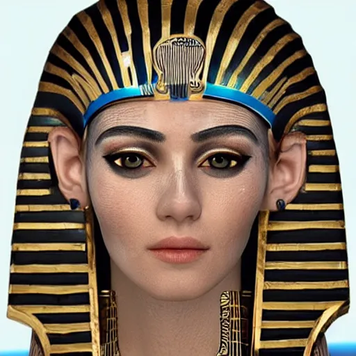 Image similar to a ultra realistic portrait of the real Clepatra wearing ancient egypt real outfits with ultra detailed, perfect and wild face, and ultra detailed ,perfect and wild eyes , brown short and straight hair , perfect and ultra detailed portrait