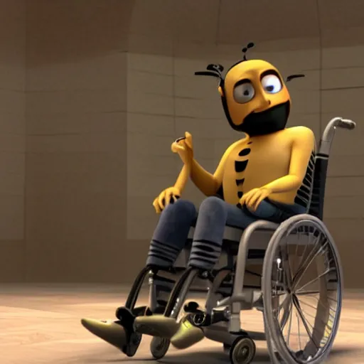 Image similar to 3 d render of paul rudd in a wheelchair, bee movie, 8 k, movie still