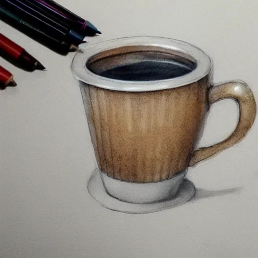 Prompt: a perfect, realistic professional digital sketch of a coffee cup, by pen and watercolor, by a professional Chinese Korean artist on ArtStation, on high-quality paper