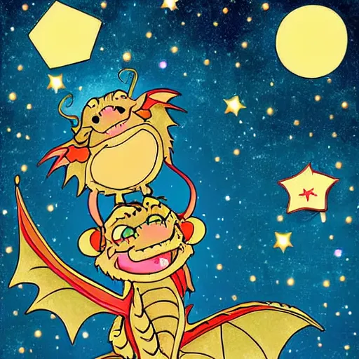 Image similar to cute dragon reading book with starry background, detailed, digital art