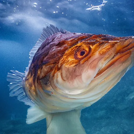 Prompt: incredibly detailed atlantic cod, very realistic, underwater, beautiful photo, national geographical, underwater photography, canon 5 d,