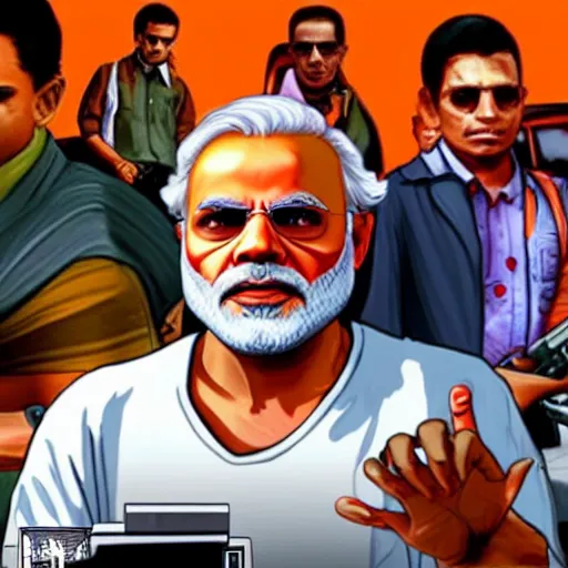 Prompt: Narendra Modi on the cover of GTA San Andreas