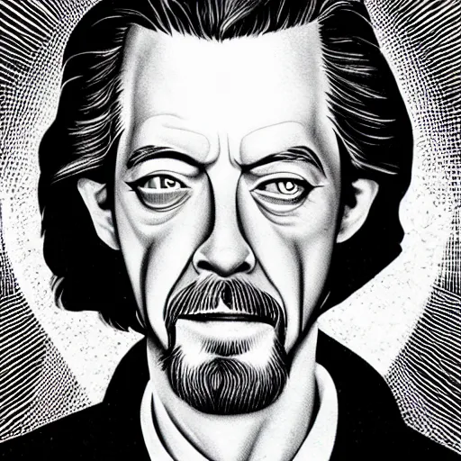 Image similar to Alan watts drawn by alex grey