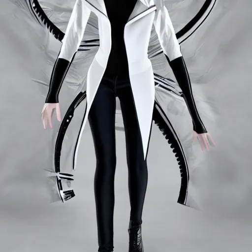 Prompt: futuristic sci - fi white coat, clothing design