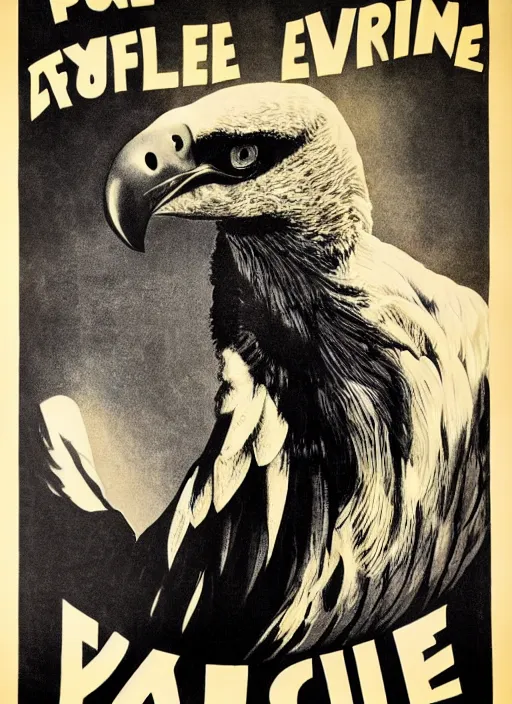 Prompt: vulture eye in 1940s propaganda poster, full hd