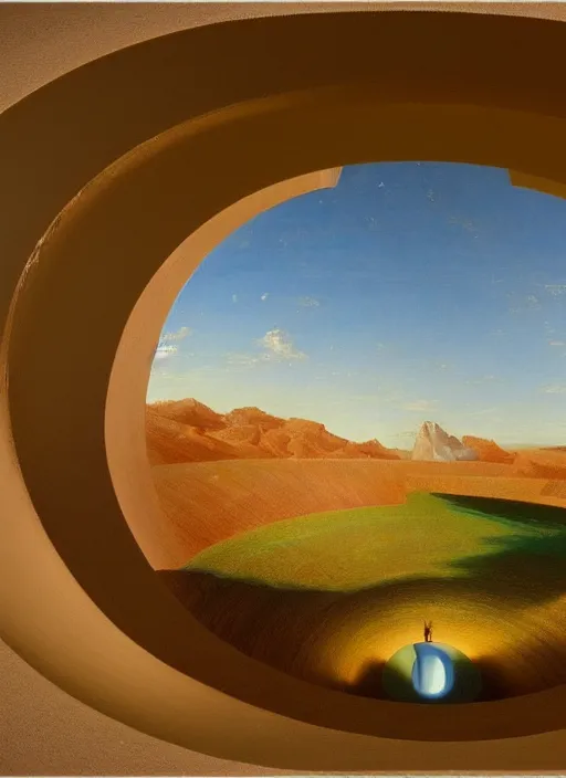 Image similar to james turrell's roden crater painted by thomas cole