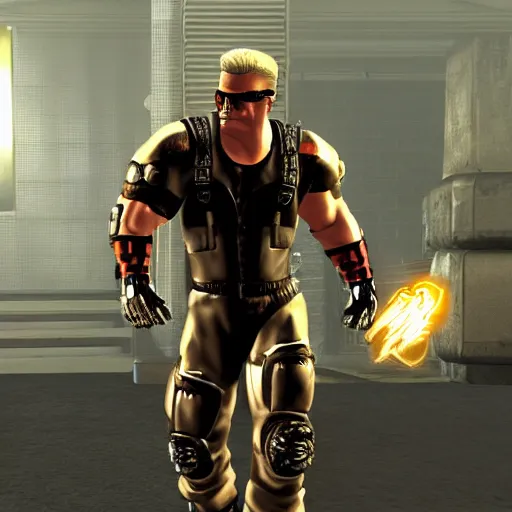 Image similar to duke nukem as a character in the game deus ex