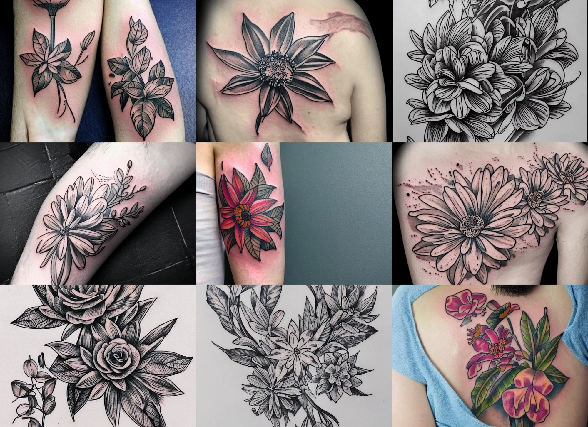 Prompt: detailed tattoo, botanical illustration, stella alpina flower