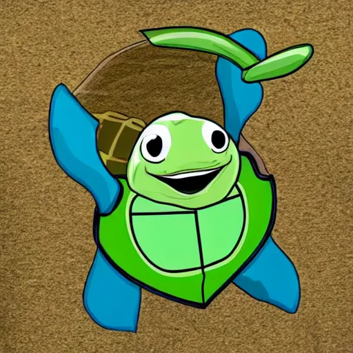 Image similar to an evil turtle holding a shovel