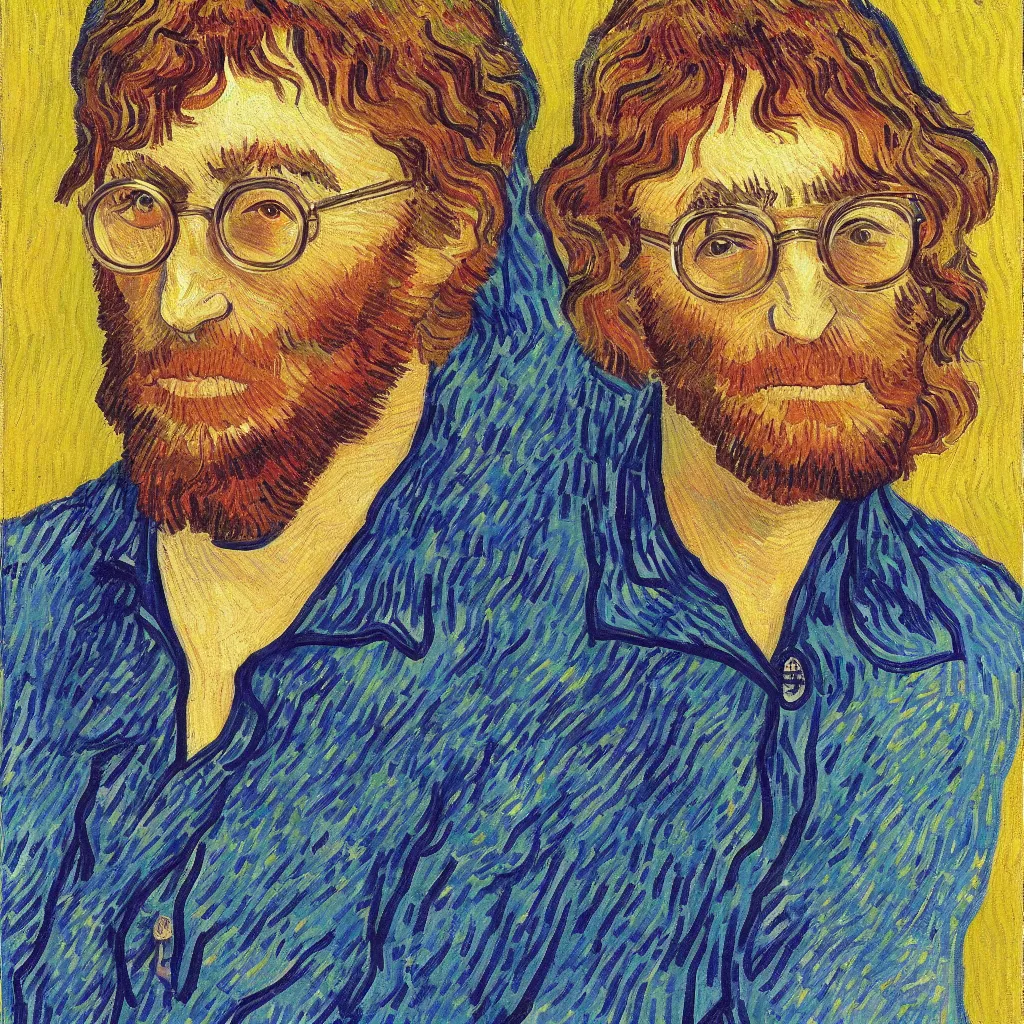 Image similar to John Lennon portrait painted in Vincent van Gogh style