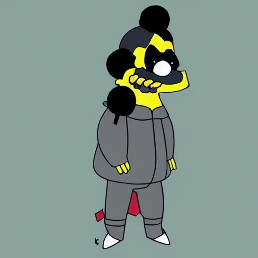 Prompt: a panda character wearing a stylish outfit, The Simpsons style art, digital art