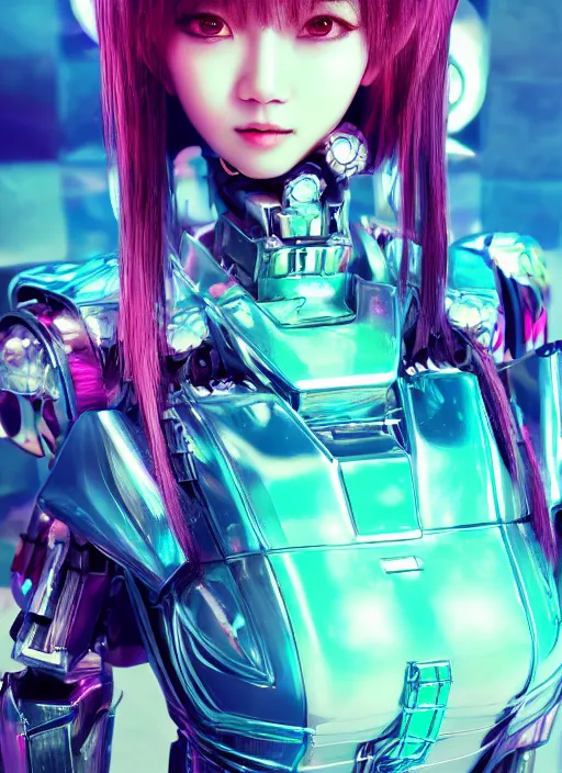 Image similar to a highly detailed portrait of a kpop idol mecha lady in spiked cyberpunk bioarmor trending on artstation by yoshitake amano, holographic undertones, 3 d cg, octane rendered, highly saturated colors, futuristic, 2 k aesthetic, dramatic lighting, 4 k