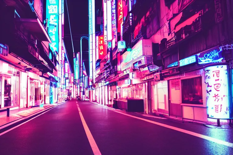 Image similar to neon tokyo street at night futuristic aesthetic, wallpaper, unsplash, colorful, style of aenami alena, neon blue color, vaporwave,