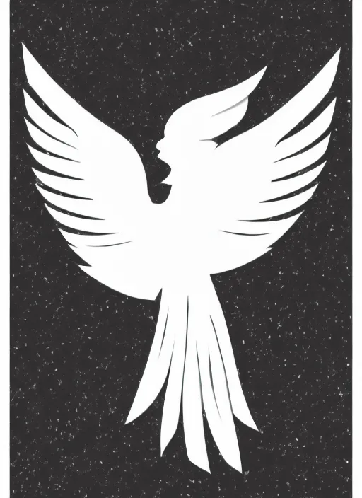 Prompt: white phoenix on salt crystals simple background simplified design geometric graphic design flying phoenix in the deep clouds thick