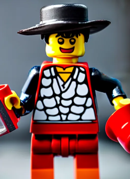 Image similar to photograph of a lego luffy face, depth of field, focus,