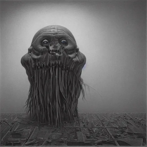 Image similar to a hyperrealistic portrait painting of a monster,, synthwave cyberpunk psychedelic vaporwave by john kenn mortensen, highly detailed