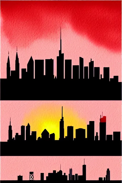 Prompt: minimalist watercolor art of frankfurt skyline at sunset, illustration, vector art