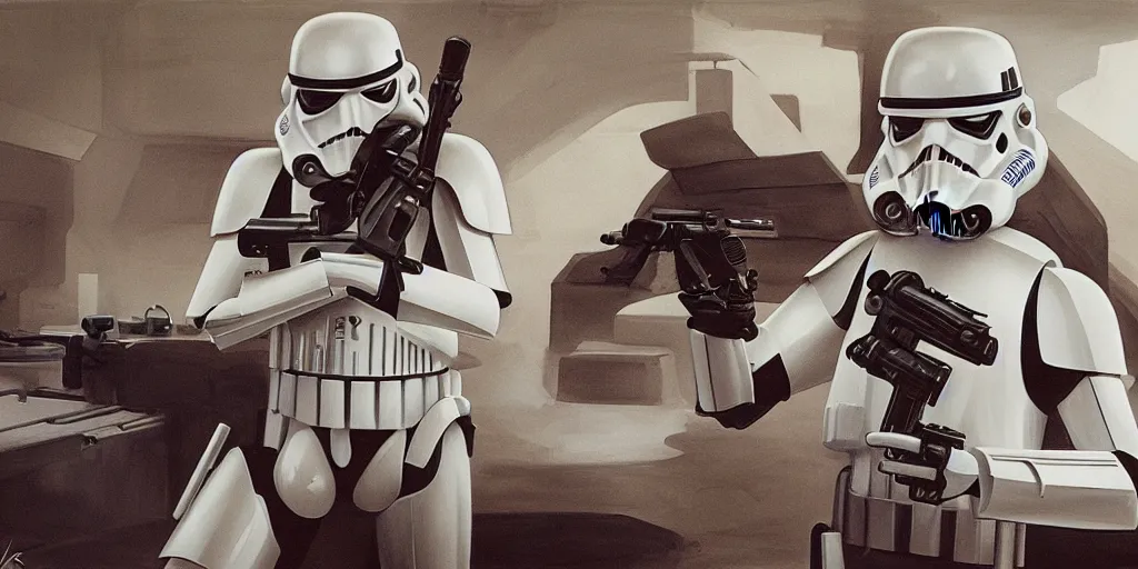 Prompt: star wars stormtrooper environment by aaron horkry and ralph mcquarrie