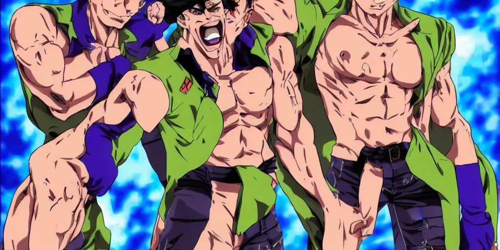 Image similar to gachimuchi in JoJo's bizarre adventure anime style