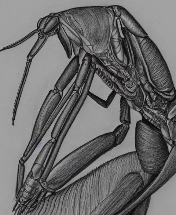 Prompt: a pencil drawing portrait of a cyborg praying mantis facing the camera