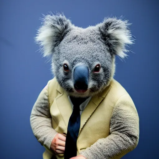 Prompt: A koala wearing a suit.