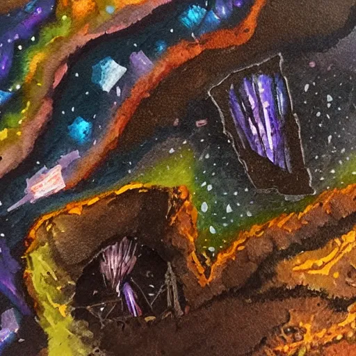 Image similar to Mining crystals in a dark stone cavern 🎨🖌️