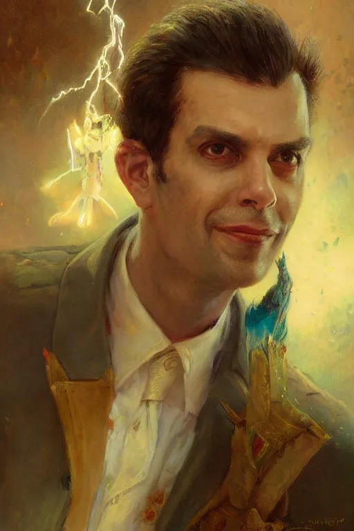 Prompt: a portrait of mike matei, by gaston bussiere, by mandy jurgens and bayard wu and greg rutkowski, cinematic lightning