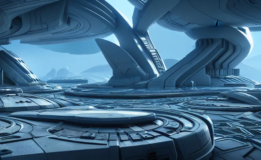 Prompt: a futuristic base on an alien planet, highly detailed, 8 k, hdr, award - winning, octane render, artstation, wide shot, 3 d